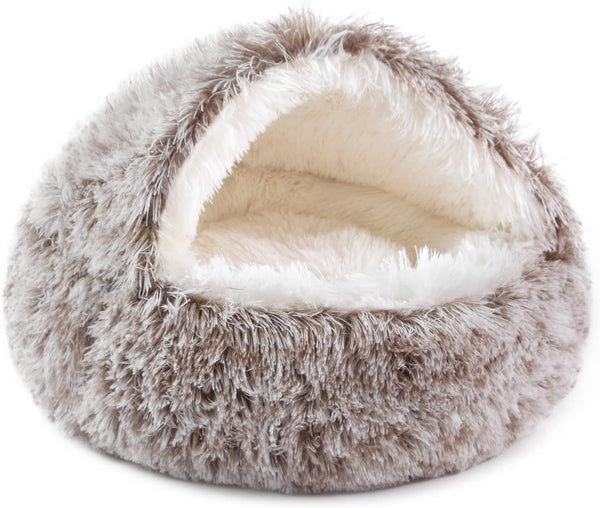 NOYAL Dog Bed Round Hooded Plush Cat Cave, Anti-Anxiety Fluffy Bed for Small Medium Dogs and Cats