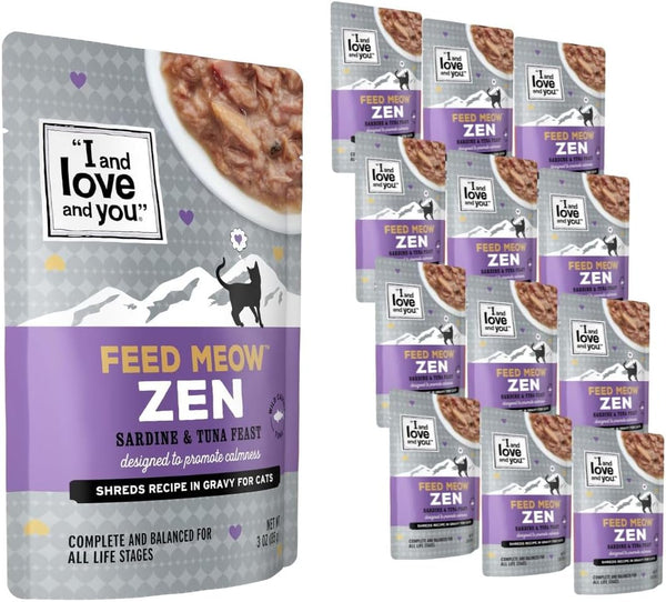 I AND LOVE AND YOU Feed Meow Zen Wet Cat Food, Sardine + Tuna, Mood Support, Grain Free, 3oz, Pack of 12