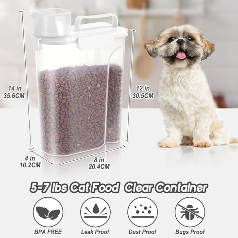5-7LBS Plastic Dog Food and Cat Food Storage Container - Leak-Proof, Easy to Clean, Portable with 4-Buckle Handle