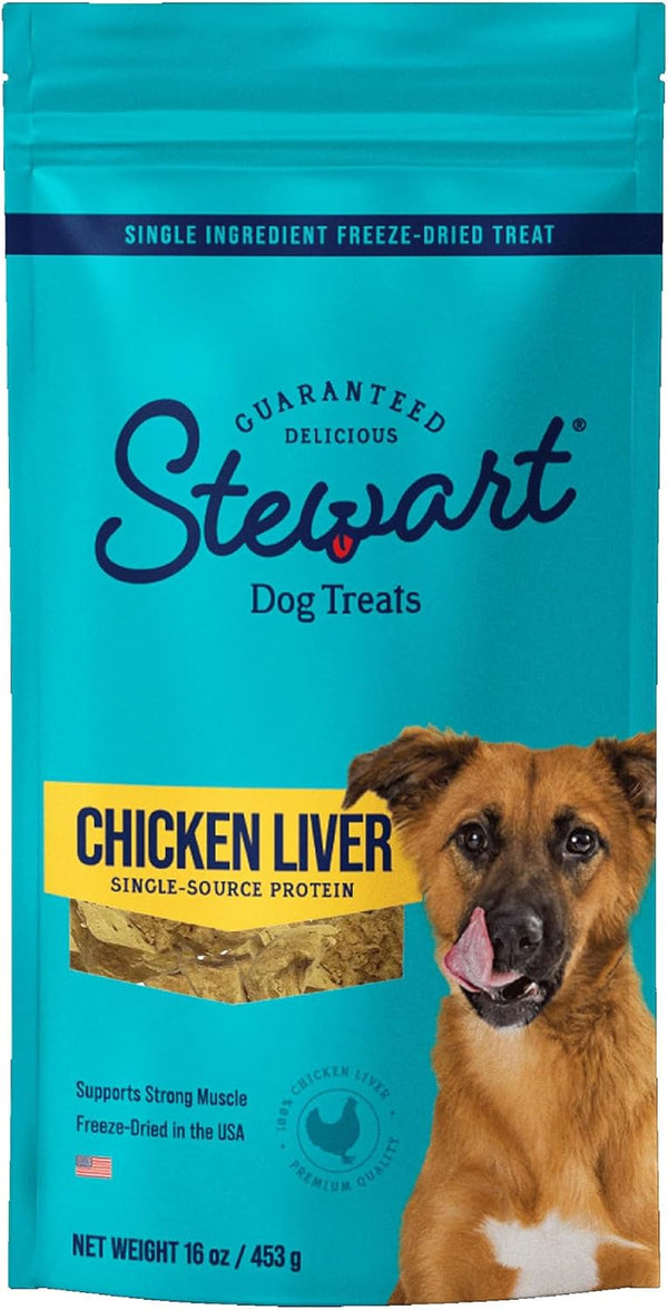 Stewart Freeze Dried Dog Treats, Chicken Liver, 16 oz, Grain Free & Gluten Free, Resealable Pouch