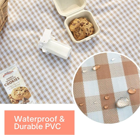 80x60in 80x80in, ESLA Cute Gingham Picnic Blanket, Waterproof Foldable, in Large and Extra Large Portable Compact Beach