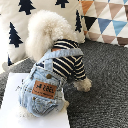 FLAdorepet Classic Dog Denim Jumpsuit Overalls, Pet Jeans Pants for Chihuahua, Yorkie, Dachshund (Light Blue, Medium)