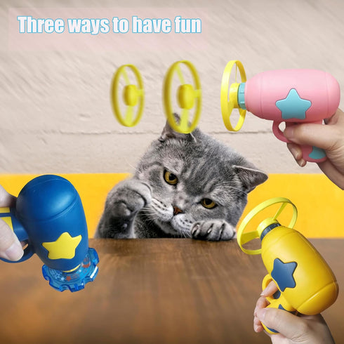 7 Piece Cat Fetch Toys, Interactive Flying Toy with 5 Propellers and 1 Spinning Top for Cats