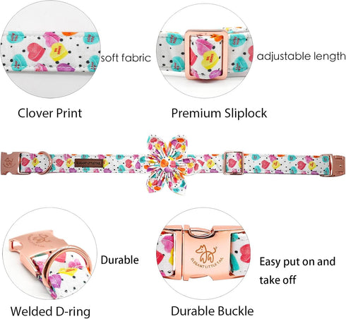 Elegant little tail Valentine's Day Dog Collar with Flower, Adjustable Heart Dog Collar for X-Small Dogs