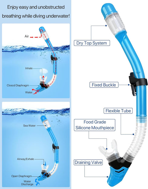 Snorkeling Gear Set for Adults, 4 in 2 with Panoramic Diving Mask, Anti-Fog Snorkel, Fins, and Travel Bag