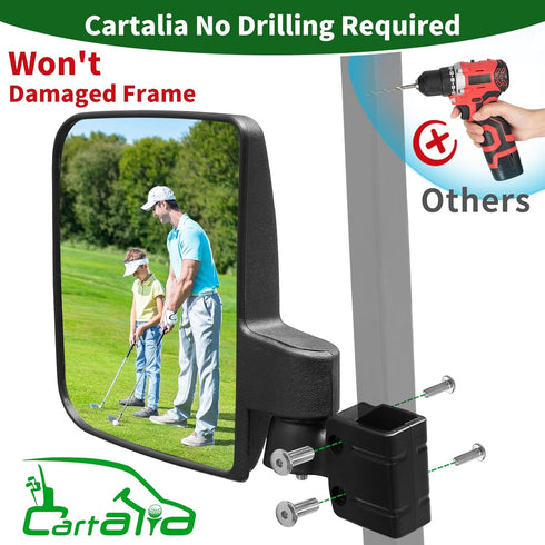 Golf Cart Side Mirrors - Universal Folding Rear View Mirror for 0.75"-1.25" Square Rail, Fits EZGO and Club Car
