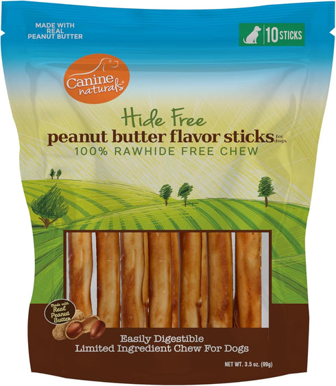 Canine Naturals Peanut Butter Chew, Rawhide Free Dog Treats - All-Natural, Easily Digestible, 10 Pack of 5 Inch Stick