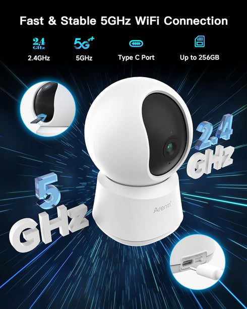 ARENTI 5G 4MP 2-Way 64G Storage(P2Q 64G 1PC) Pet Camera, No Subscription Indoor Security Camera for Dog/Cat/Baby, Free
