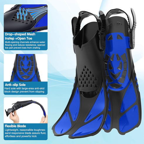 Kids Snorkel Set with Mask Fins Snorkeling Gear, Anti-Fog Swim Goggles and Dive Flippers Combo