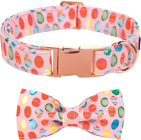 Maca Bates Easter Egg Dog Collar, Cute Adjustable Bow Tie Designer Collars for Small Medium Large Puppies with Metal