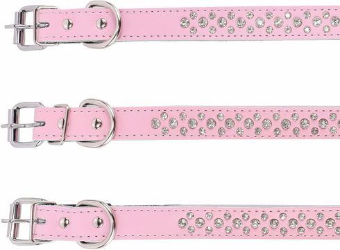 Adjustable Rhinestones Pet Dog Collars - Sparkly Crystal Studded Genuine Leather for Small and Medium Dogs - 1" Wide