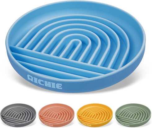 RICHIE Slow Feed Dog Bowl, Anti-Gulping, Durable Silicone, Safe for Small to Large Breeds, Blue