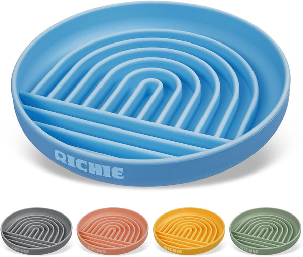 RICHIE Slow Feed Dog Bowl, Anti-Gulping, Durable Silicone, Safe for Small to Large Breeds, Blue