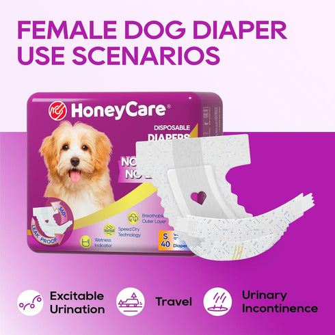 40 Count, (Pack 1, 40 Count HONEY CARE All-Absorb Disposable Female Dog Diapers Small Size, Improved, Super Absorbent