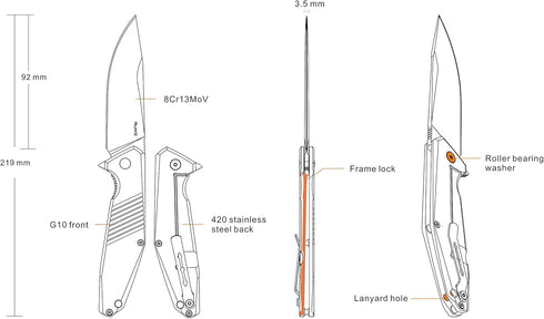 Ruike Folding Pocket Knife, Frame Lock, EDC Camping Tactical Small Belt Clip Fishing Hiking Gear Tool