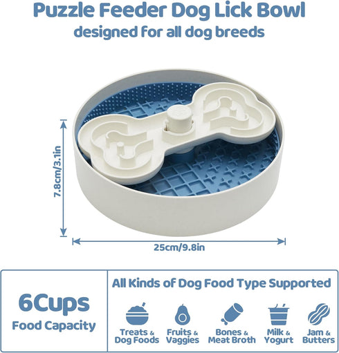 Puzzle Feeder Slow Feeder Dog Bowl with Lick Mat and Puzzle Inserts - Non-Slip Base, Adjustable Speed Design