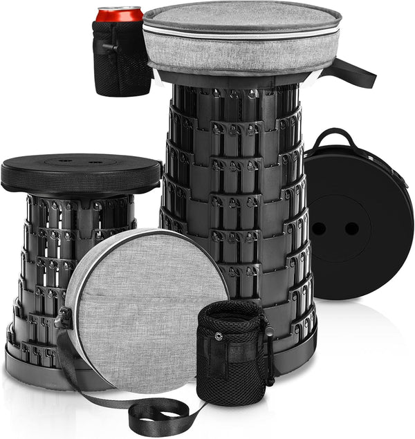 Collapsible Stool - Upgraded with 3 Slides Load Capacity 600lbs, Folding Camping