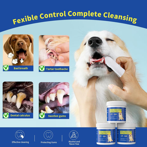 50Pcs Teeth Cleaning Wipes for Dogs & Cats, Gentle Disposable Dental Care Wipes for Pet Gum Care