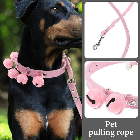 Pet Collar and Leash Combo with Jingle Bell Dog Collar and Pulling Leash Rope Strap for Outdoor Daily Use