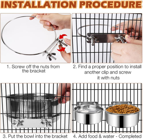Dog Crate Water and Food Bowl, ShineMe Stainless Steel Dog Bowls Hanging 2 Pack for Cage Crate Kennel, Spill Proof Dog Bowl for Medium and Small Sized Dogs Cats Pets (6.3 * 2.6” & 5.5 * 2.4”)