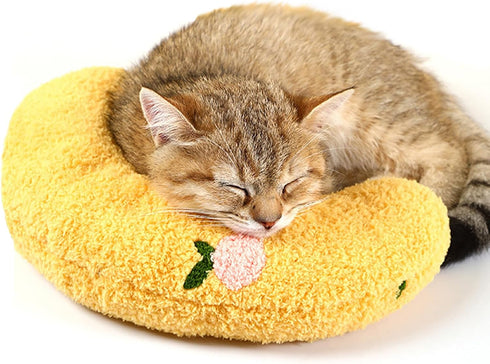 Cat Pillows for Indoor Cats - Soft Fluffy Calming Pillow, U Shaped Half Donut Cuddler with Cute Embroidery for Small