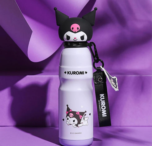 Kuromi Stainless Steel Insulated Water Bottle with Buckle and Strap, 600ml
