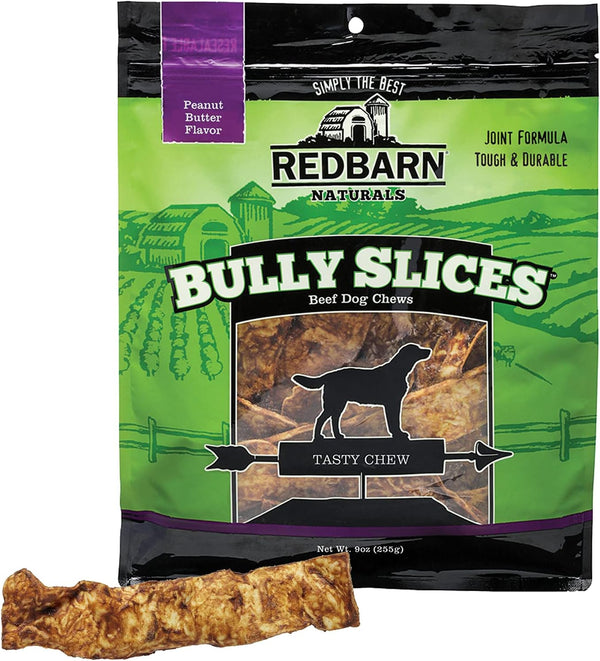 Redbarn Pet Products All-Natural Rawhide Bully Slices - Peanut Butter Flavor, 9 oz Bag, Grain-Free Beef Hide Treats