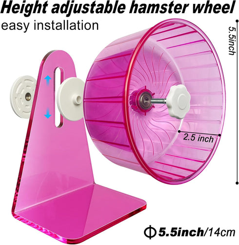 Silent Hamster Wheel, Adjustable Stand Super Silent Exercise Wheels for Hamsters, Quiet Rat Wheel (F 5.5 inch, Pink)