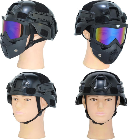 Tactical Airsoft Helmet with Detachable Goggles and Full Face Mask for Paintball and Airsoft
