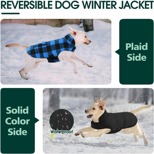 Kuoser Dog Winter Coat, Windproof Fleece Jacket, British Style Plaid Cold Weather Vest for Small Dogs