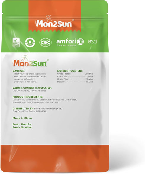 MON2SUN 25 oz Dog Treats, Duck Wrapped Sweet Potato, High Protein, Low Fat, No Rawhide, Soft and Chewy Training Snacks