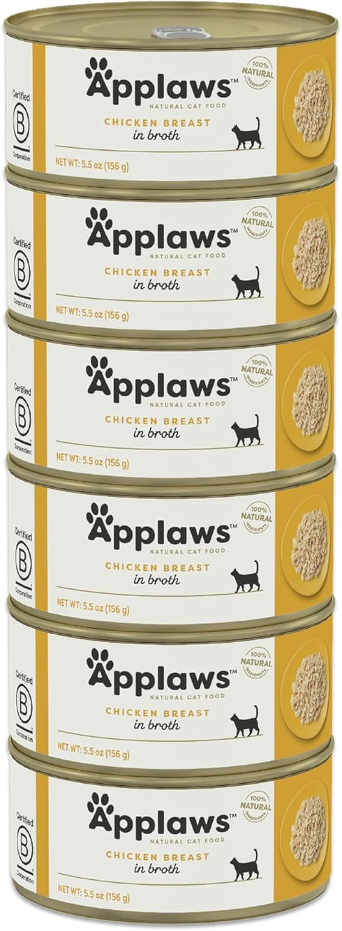 Applaws Natural Wet Cat Food, Limited Ingredient Canned Chicken Breast in Broth, 6 Count, 5.5oz Cans