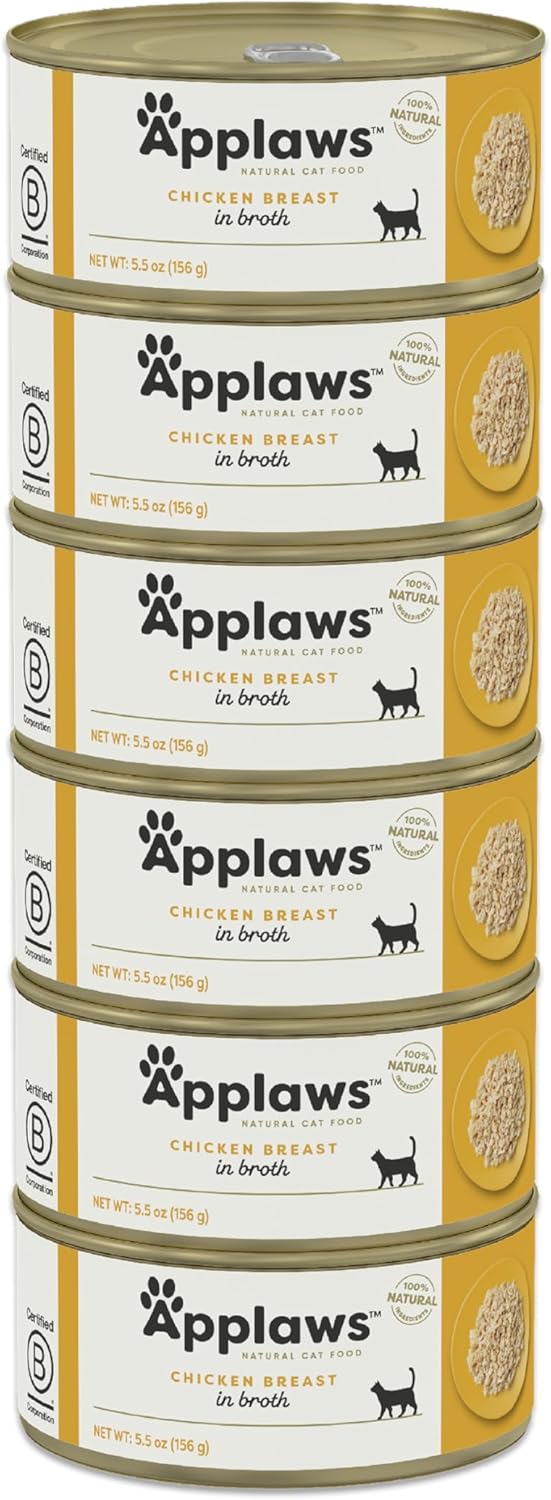 Applaws Natural Wet Cat Food, Limited Ingredient Canned Chicken Breast in Broth, 6 Count, 5.5oz Cans