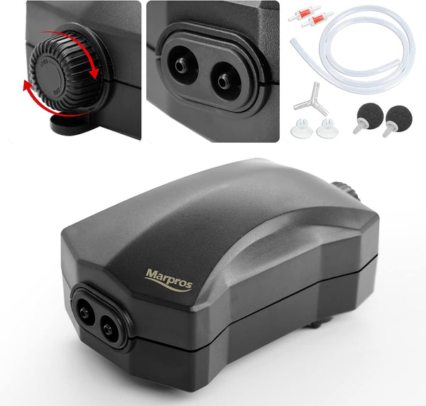 Aquarium Air Pump, Marpros 2 Outlet Adjustable Air Bubbler for Fish Tank, Super Quiet Oxygen Pump for 60 to 100 Gallon