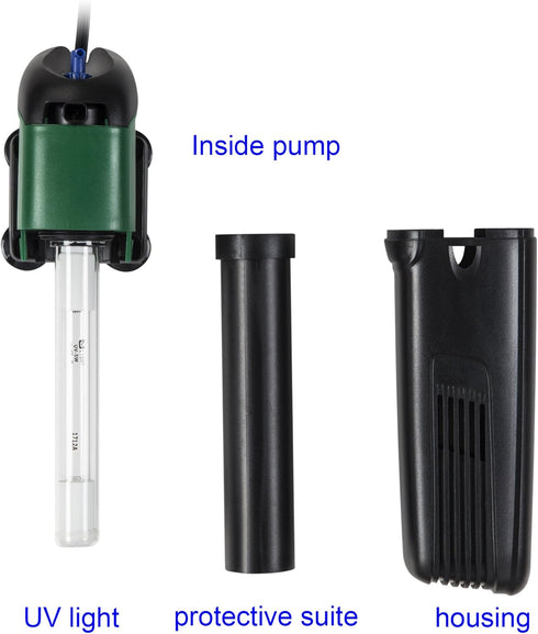 YADICO Aquarium Green Water Killer Filter Pump, 9W 200GPH for Fish and Plant Tank