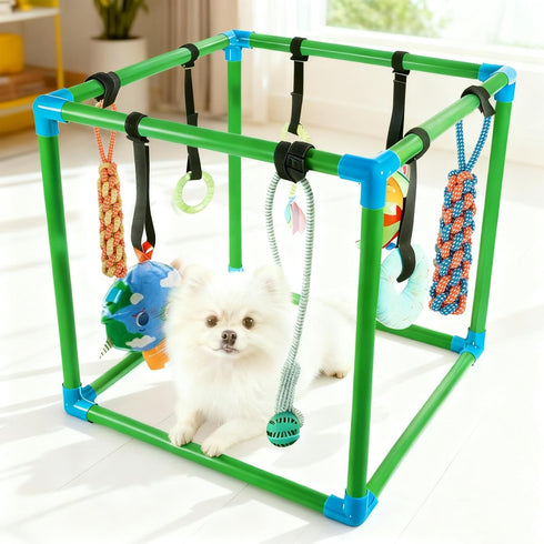 8 SpaceTime Puppy Play Gym with Hanging Toys,Interactive Dog Toys to Keep Them Busy,Puppy Chew