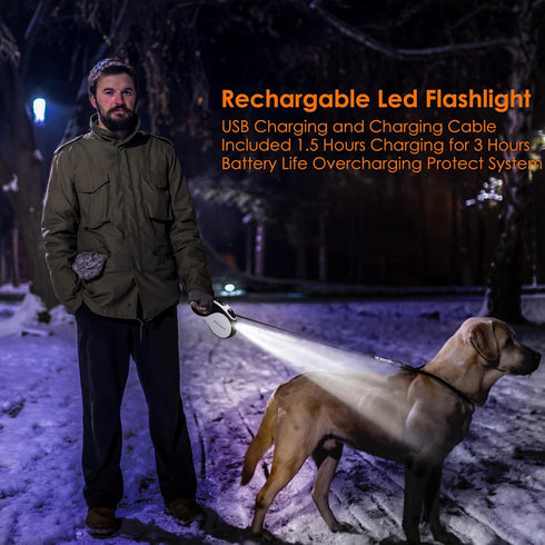 Retractable Dog Leash with Chew Proof Cable and LED Flashlight, 16Ft Heavy Duty Leash for Small Medium Large Dogs