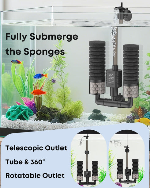 70 3 10-40 Pawfly Aquarium Sponge Filter, GPH Fish Tank Filter, W Submersible Small Aquarium Filter with Water Pump
