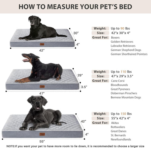 WNPETHOME Orthopedic Dog Beds for Large Dogs - Extra Large Waterproof Bed with Removable Cover & Anti-Slip Bottom