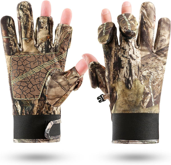 Hunting Gloves - Camo Full Finger/Fingerless Lightweight Gloves for Men Women - Anti-Slip Bow Hunting Archery