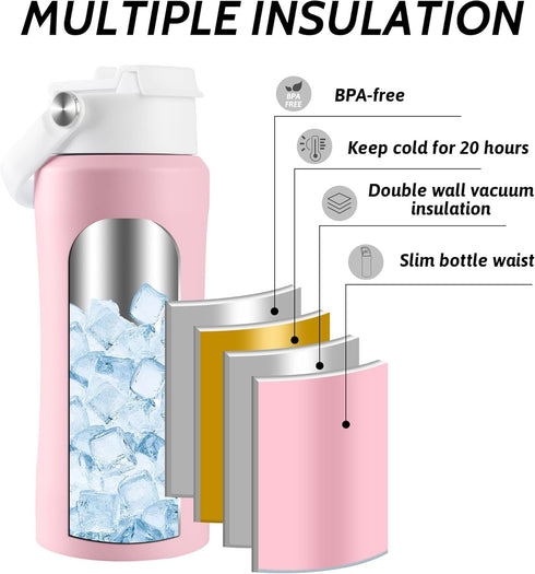 BT5.3, Water Bottle with Portable Bluetooth Speaker - Modular Insulated Water Bottles w/Handle, TWS Pairing Speaker