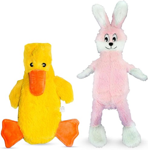 FGA MARKETPLACE Pink Rabbit-Duck Flat Plush Dog Toy, No Stuffing No Squeak, Recommended for Small Medium Dogs