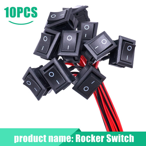 Twidec 10Pcs Rocker Switch - AC 6A/250V SPST 2 Pins ON/Off Car Boat Toggle with Pre-soldered Wires