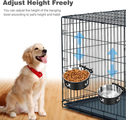 Crate Water Bowl No Spill, 2 Pack Hanging Dog Bowls for Kennel, Mountable, Large Stainless Steel Pet Cage Accessories