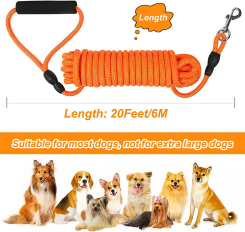 Vivifying Floating Long Dog Leash, 20FT Lightweight Training Leash with Comfortable Handle for Hiking, Swimming, Beach