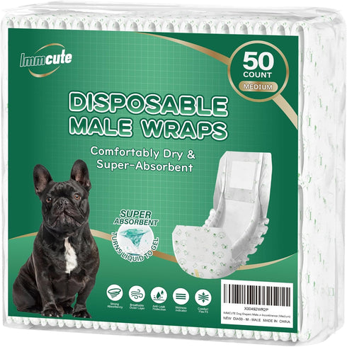 IMMCUTE Male Dog Wraps 50 Ct, Medium Size, Male Dog Diapers Disposable,
