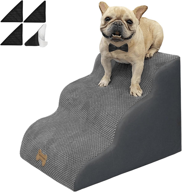 Dog Stairs for High Beds, 3-Step Small Large Dog Steps for Couch/Bed, Non-Slip Sticker Balanced Indoor Step, 30D Grey