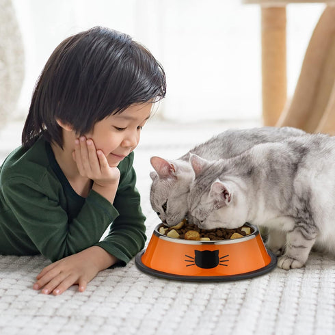 6 Pcs Cat Bowls for Food and Water, Stainless Steel PET Dishes 7 oz with Anti Slip Rubber Base for Indoor Pets