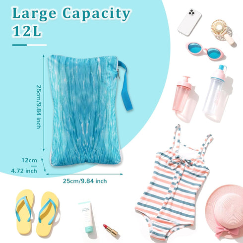 Generic Swimming Waterproof Embedded Towel Wet Dry Bag, Oxford Cloth Zipper Design Portable Wet Bag for Swimsuit