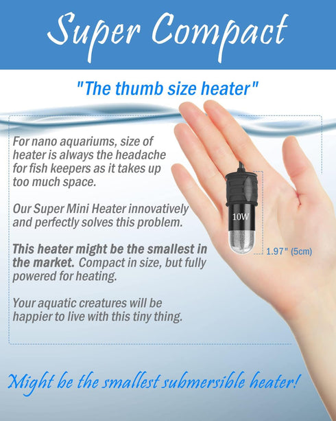 AquaMiracle Adjustable 10W Betta Heater, Submersible Fish Tank Heater for Up to 1 Gallon Tanks with Digital Display.